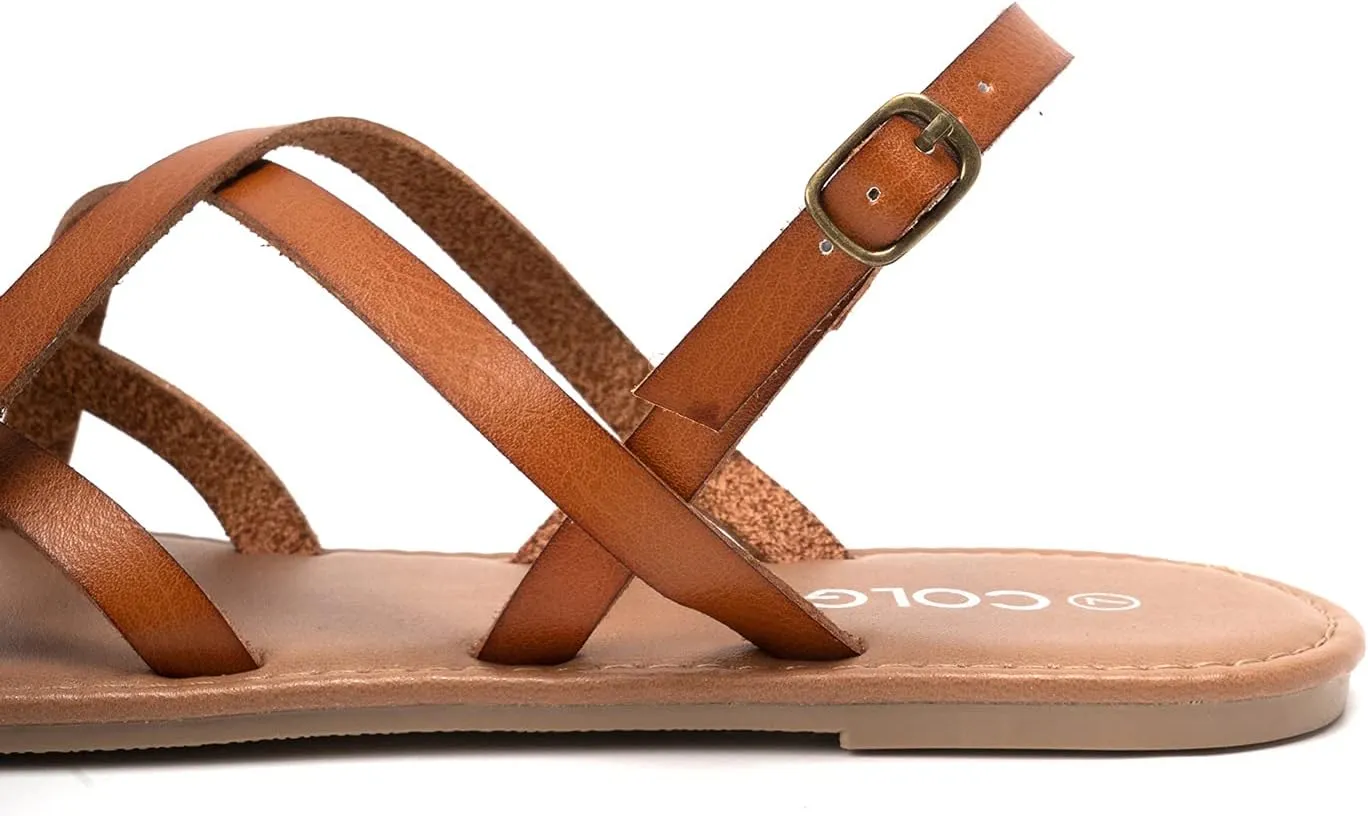 Colgo Women's Summer Strappy Flat Sandals, Adjustable Casual Fisherman Sandal with Open Toe Slingback Gladiator Sandals