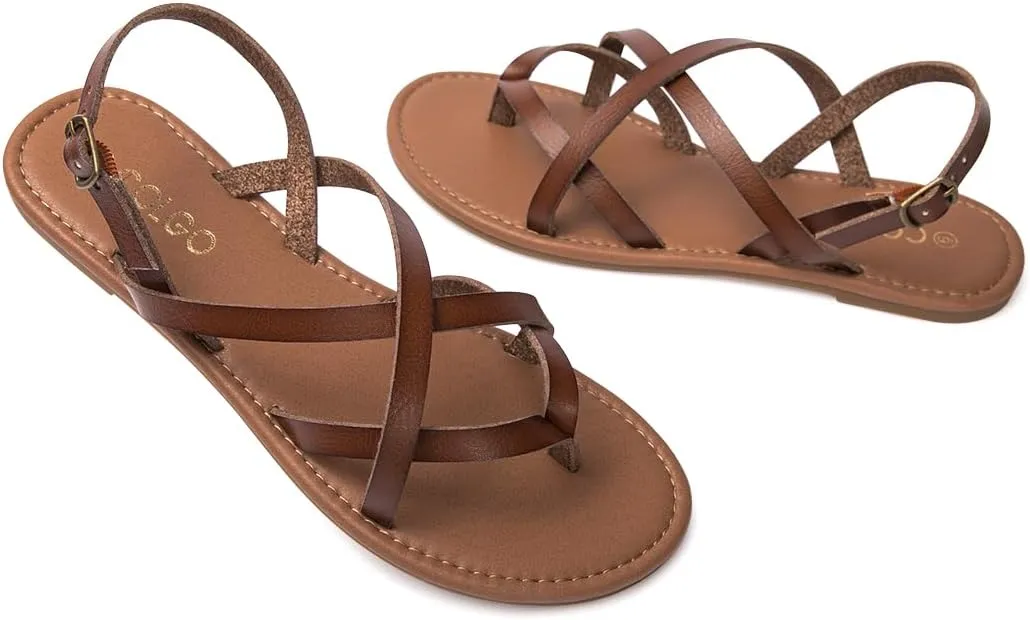 Colgo Women's Summer Strappy Flat Sandals, Adjustable Casual Fisherman Sandal with Open Toe Slingback Gladiator Sandals