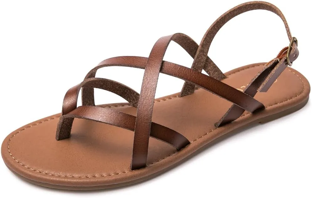 Colgo Women's Summer Strappy Flat Sandals, Adjustable Casual Fisherman Sandal with Open Toe Slingback Gladiator Sandals