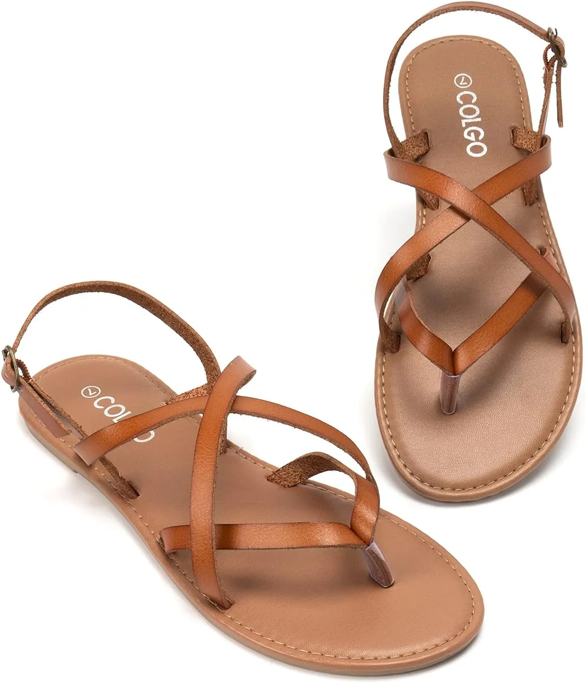 Colgo Women's Summer Strappy Flat Sandals, Adjustable Casual Fisherman Sandal with Open Toe Slingback Gladiator Sandals