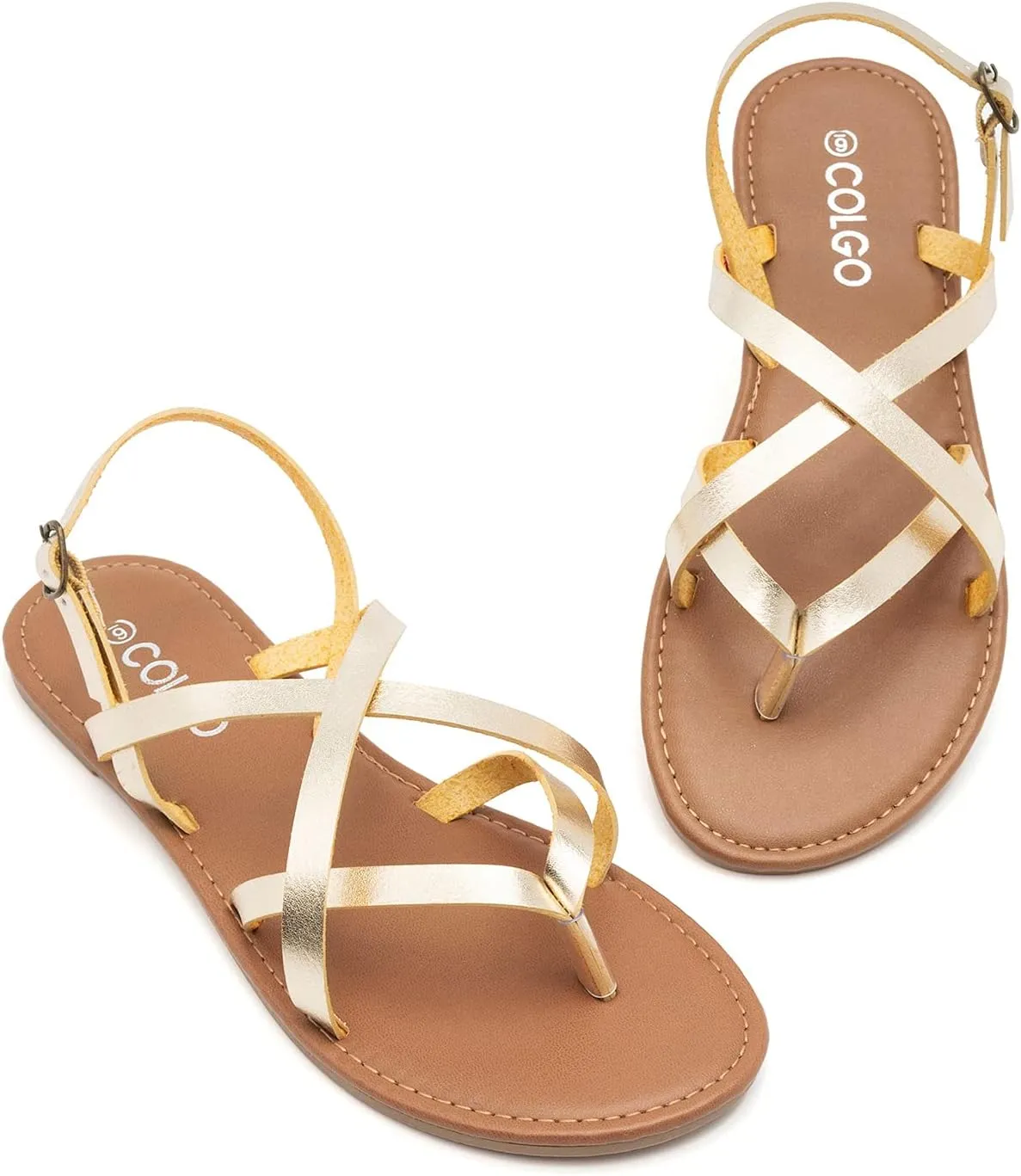 Colgo Women's Summer Strappy Flat Sandals, Adjustable Casual Fisherman Sandal with Open Toe Slingback Gladiator Sandals