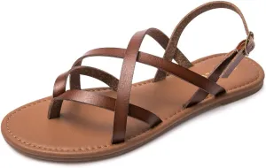 Colgo Women's Summer Strappy Flat Sandals, Adjustable Casual Fisherman Sandal with Open Toe Slingback Gladiator Sandals