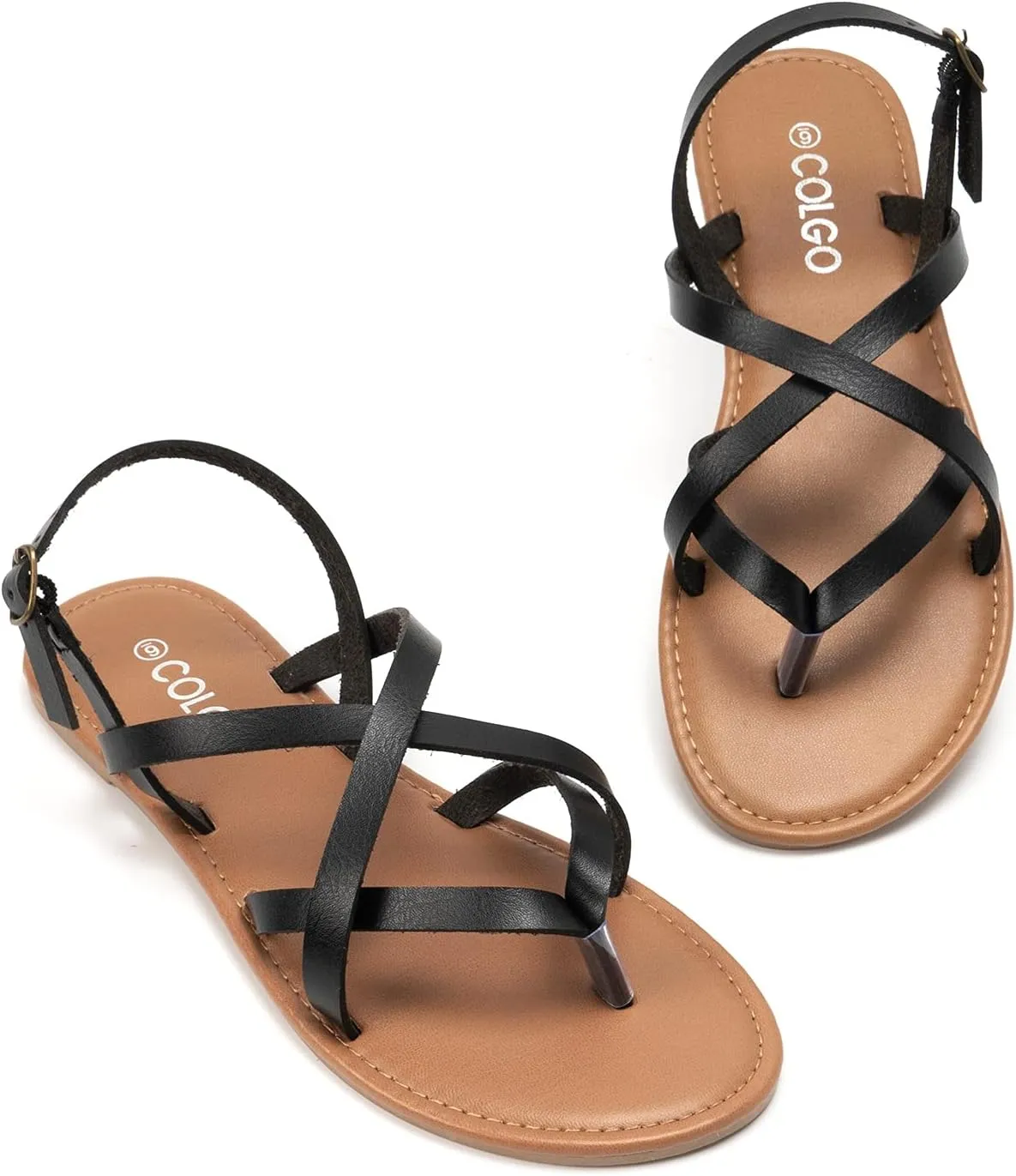 Colgo Women's Summer Strappy Flat Sandals, Adjustable Casual Fisherman Sandal with Open Toe Slingback Gladiator Sandals