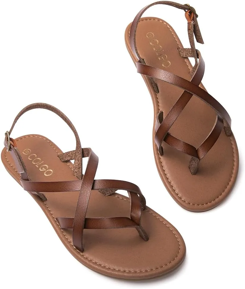 Colgo Women's Summer Strappy Flat Sandals, Adjustable Casual Fisherman Sandal with Open Toe Slingback Gladiator Sandals