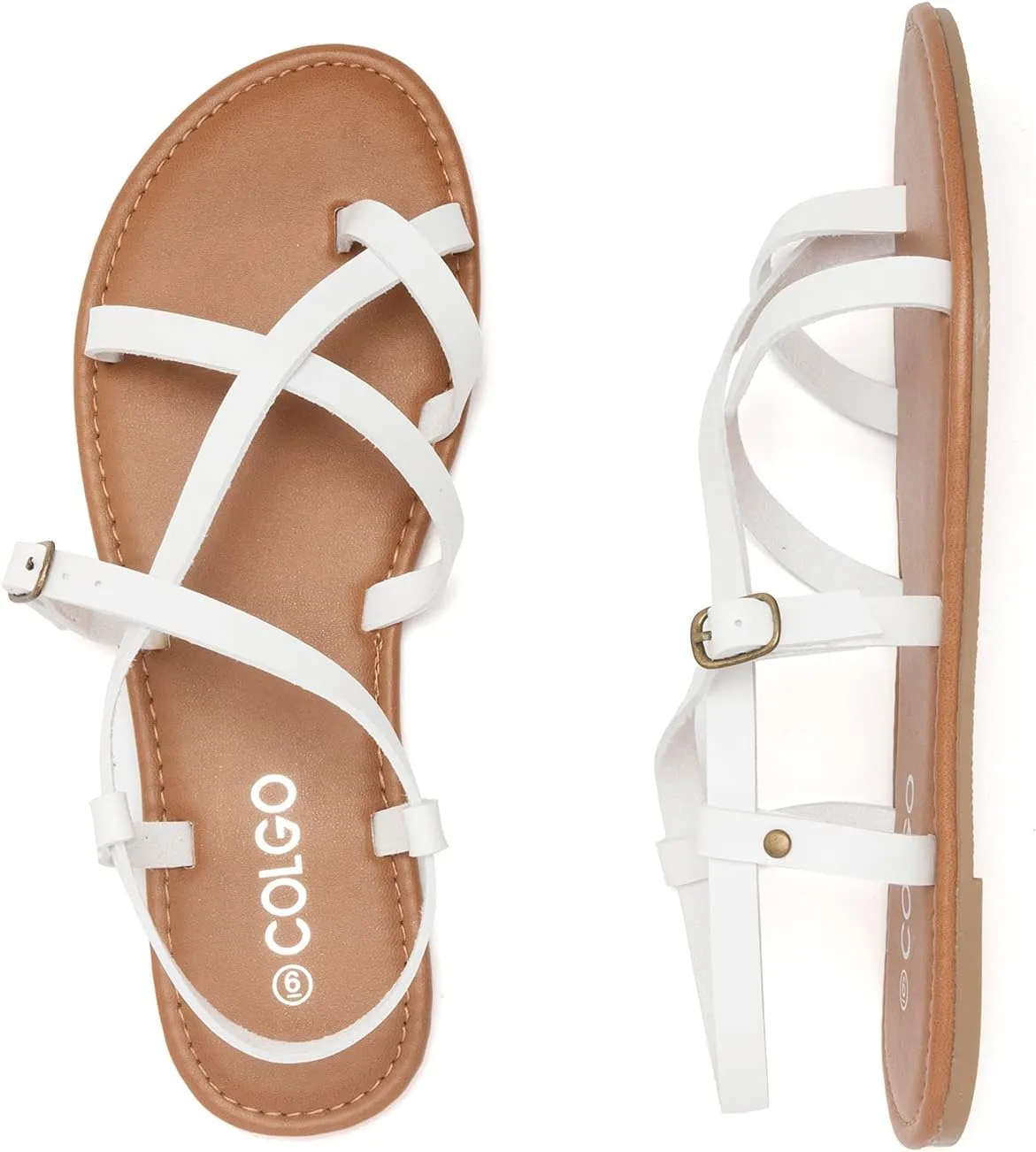 Colgo Women's Summer Strappy Flat Sandals, Adjustable Casual Fisherman Sandal with Open Toe Slingback Gladiator Sandals