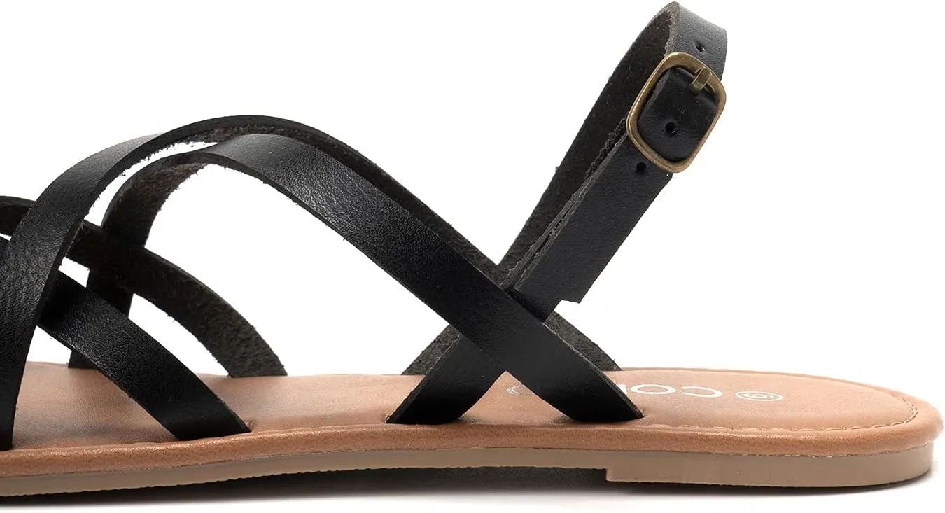 Colgo Women's Summer Strappy Flat Sandals, Adjustable Casual Fisherman Sandal with Open Toe Slingback Gladiator Sandals