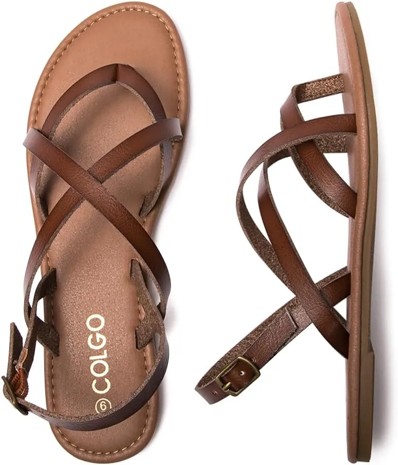 Colgo Women's Summer Strappy Flat Sandals, Adjustable Casual Fisherman Sandal with Open Toe Slingback Gladiator Sandals