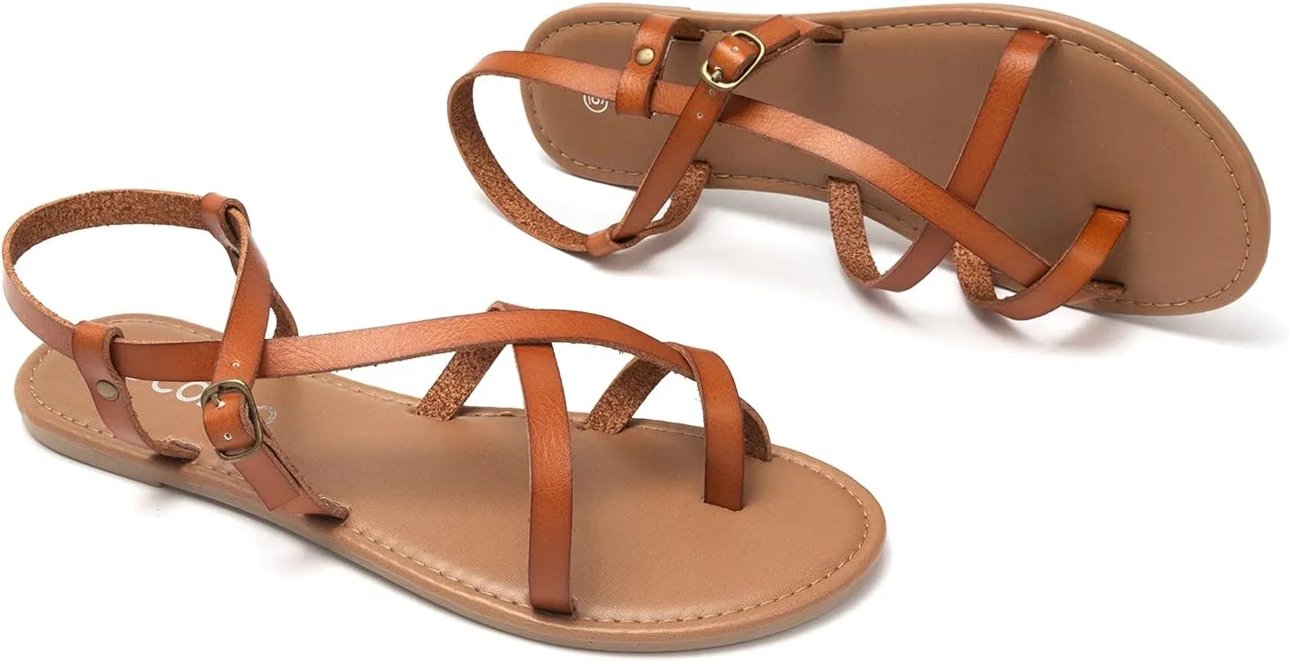 Colgo Women's Summer Strappy Flat Sandals, Adjustable Casual Fisherman Sandal with Open Toe Slingback Gladiator Sandals