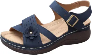 Comfortable Arch Support Slides Women's Slip On Solid Sandals Breathable Summer Orthotic Platform Wedge Sandals for Women