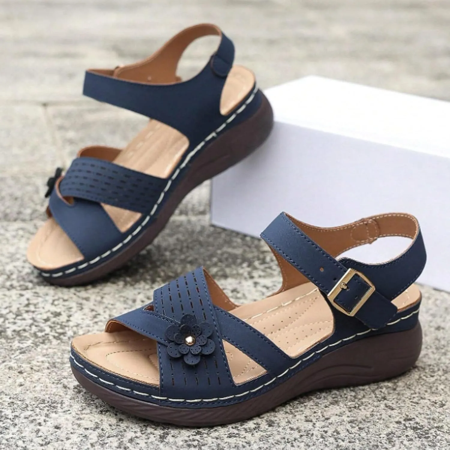 Comfortable Arch Support Slides Women's Slip On Solid Sandals Breathable Summer Orthotic Platform Wedge Sandals for Women