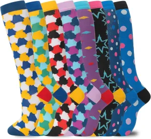 Compression Socks for Women Men Circulation Knee High 8 Pairs for Nurses, Running, Travel, Athletic