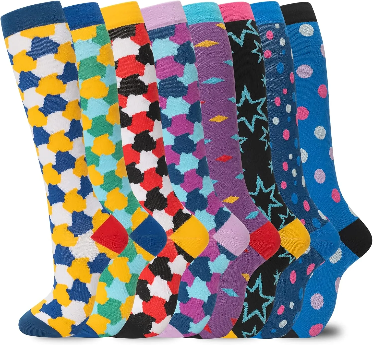 Compression Socks for Women Men Circulation Knee High 8 Pairs for Nurses, Running, Travel, Athletic