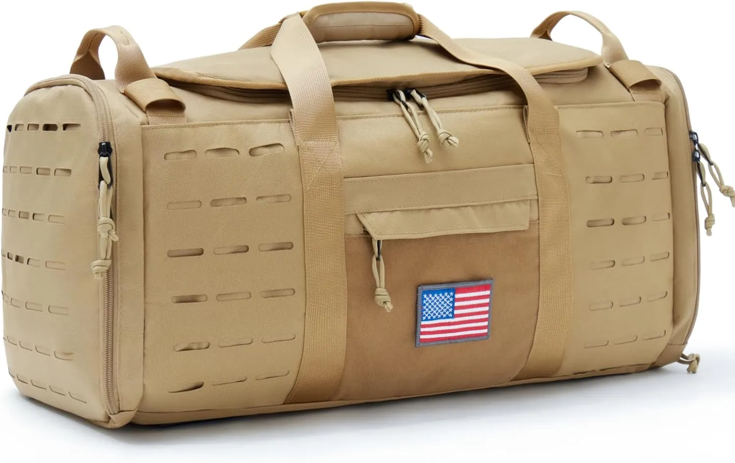 CONTAIL 48L Military Tactical Molle Duffle Bag,Gym Sneaker Bag With Shoe Compartment,Outdoor Gear Luggage Bag With Detachable Backpack Straps, Earth Yellow