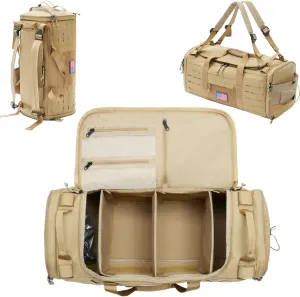 CONTAIL 48L Military Tactical Molle Duffle Bag,Gym Sneaker Bag With Shoe Compartment,Outdoor Gear Luggage Bag With Detachable Backpack Straps, Earth Yellow
