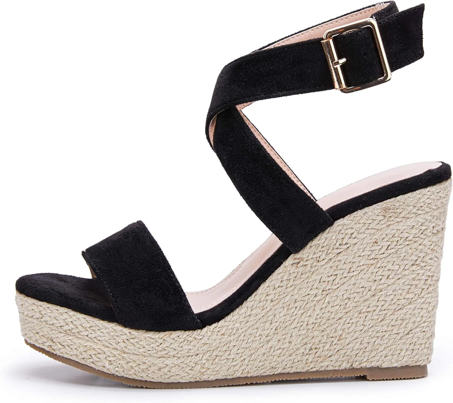 Coutgo Women's Wedge Sandals Cross Strap Espadrille Platform Ankle Buckle Summer Casual Shoes