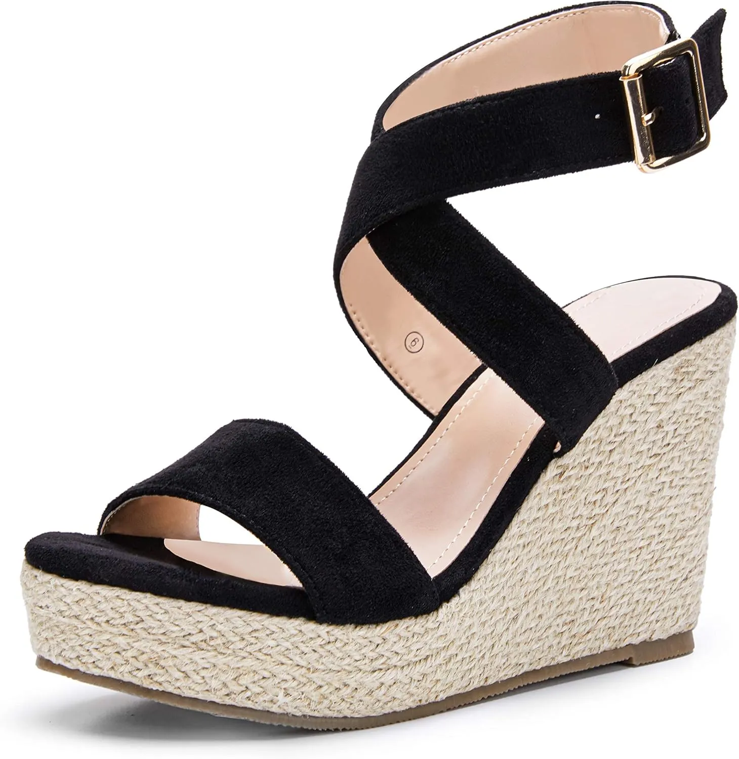 Coutgo Women's Wedge Sandals Cross Strap Espadrille Platform Ankle Buckle Summer Casual Shoes