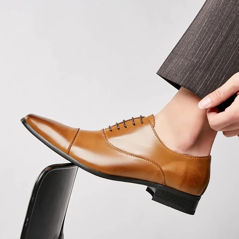 CSCDD Men's Stitching Brushed Color Design Leather Inner Comfortable Breathable Pointed Toe Pedal Wear-Resistant Rubber Sole Suitable for Wedding Partie