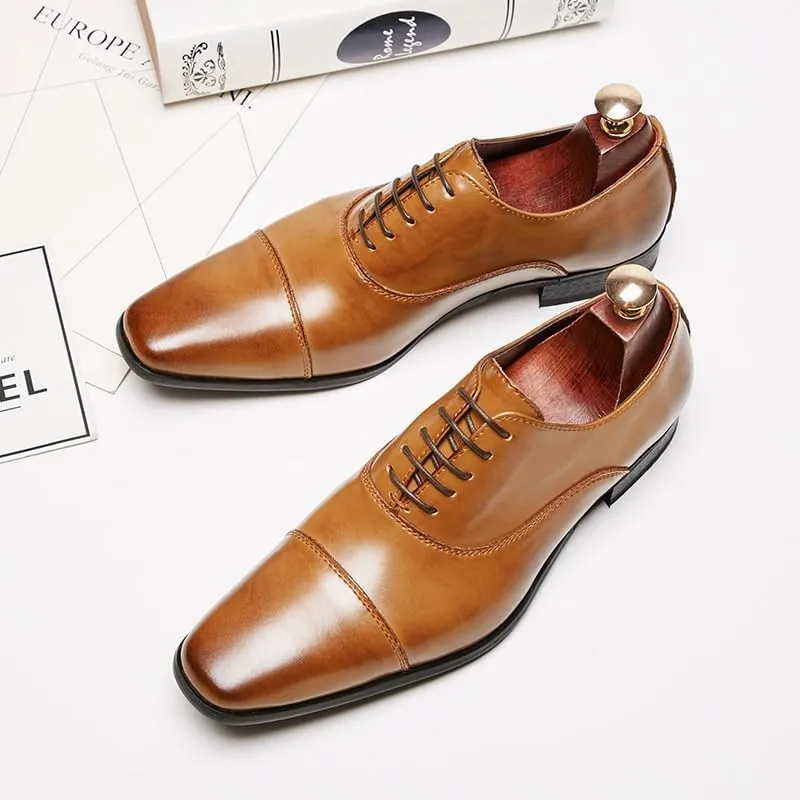 CSCDD Men's Stitching Brushed Color Design Leather Inner Comfortable Breathable Pointed Toe Pedal Wear-Resistant Rubber Sole Suitable for Wedding Partie