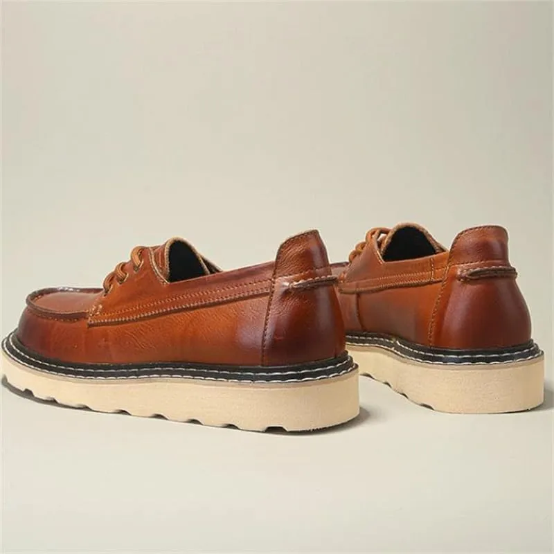CSCDD Men's Waxed Lace-up Loafers Board Shoes Non-Slip Wear-Resistant Leather Inner Breathable Comfortable Suitable for Business Office Commuting