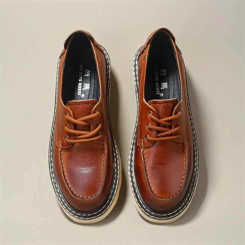 CSCDD Men's Waxed Lace-up Loafers Board Shoes Non-Slip Wear-Resistant Leather Inner Breathable Comfortable Suitable for Business Office Commuting