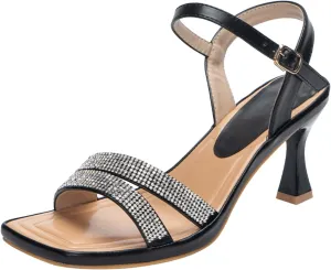 CsgrFagr Sexy Word with Rhinestone High Heeled Fashion Shoes and Casual Sandals Ash Sandals Women (Black, 8.50)