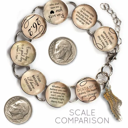Custom Running Glass Charm Bracelet - Marathon, Half-Marathon, or Running Shoe Charm Included