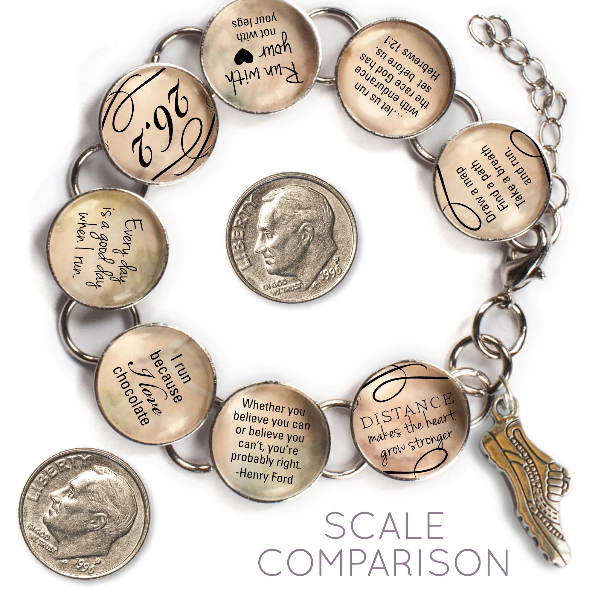 Custom Running Glass Charm Bracelet - Marathon, Half-Marathon, or Running Shoe Charm Included