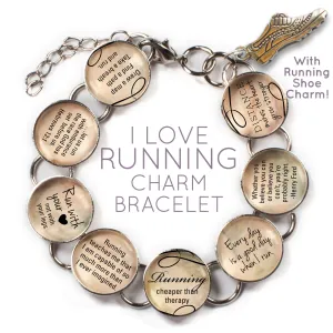 Custom Running Glass Charm Bracelet - Marathon, Half-Marathon, or Running Shoe Charm Included