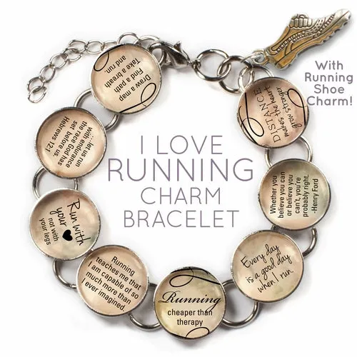 Custom Running Glass Charm Bracelet - Marathon, Half-Marathon, or Running Shoe Charm Included