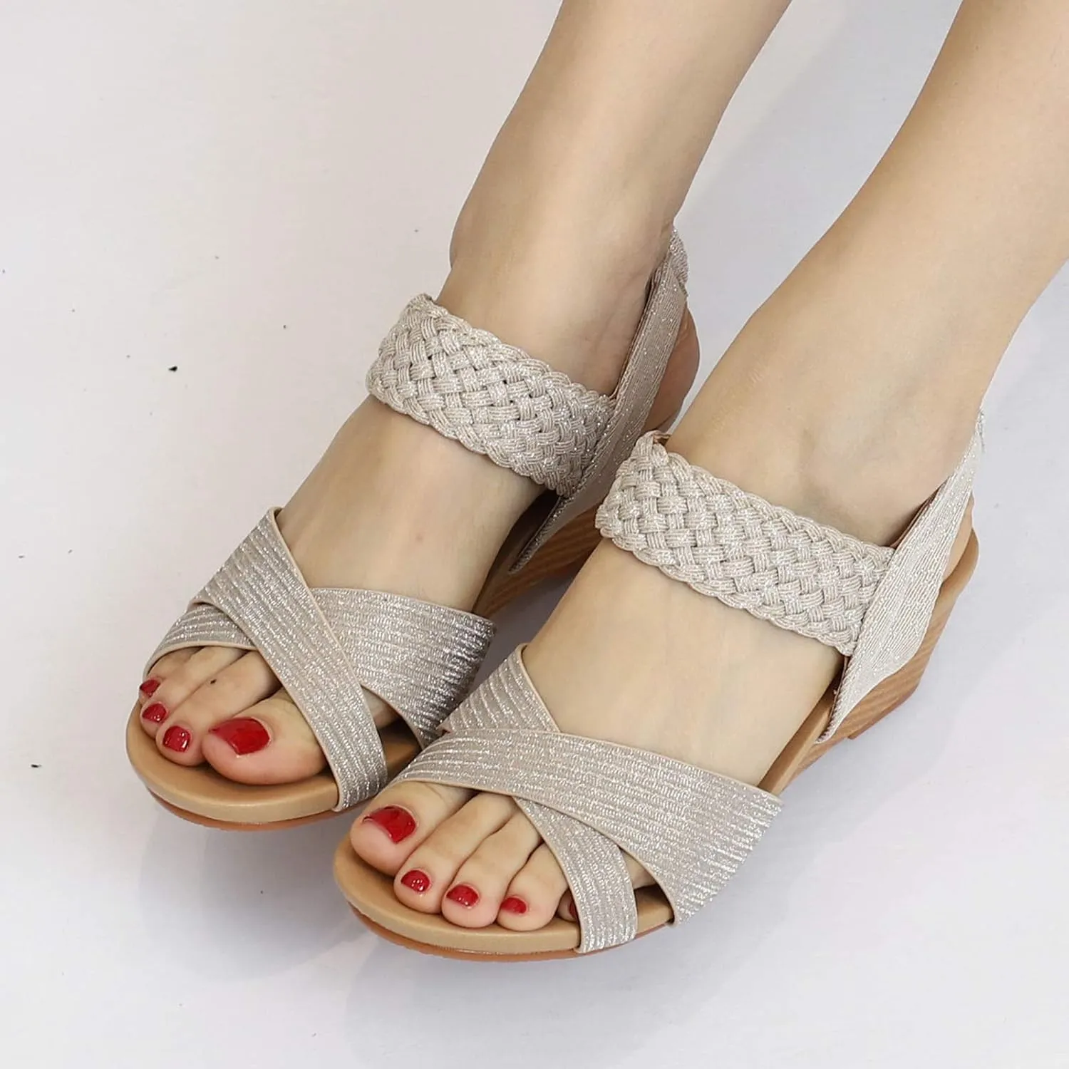 CYNLLIO Gladiator Sandals for Women Wedge Platform Roman Heel Sandals Open Toe Elastic Shoes