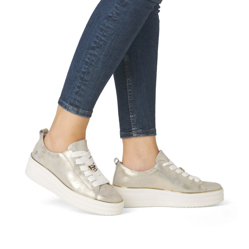 D1C03-60 - Light Gold Lace up Trainer - Remonte