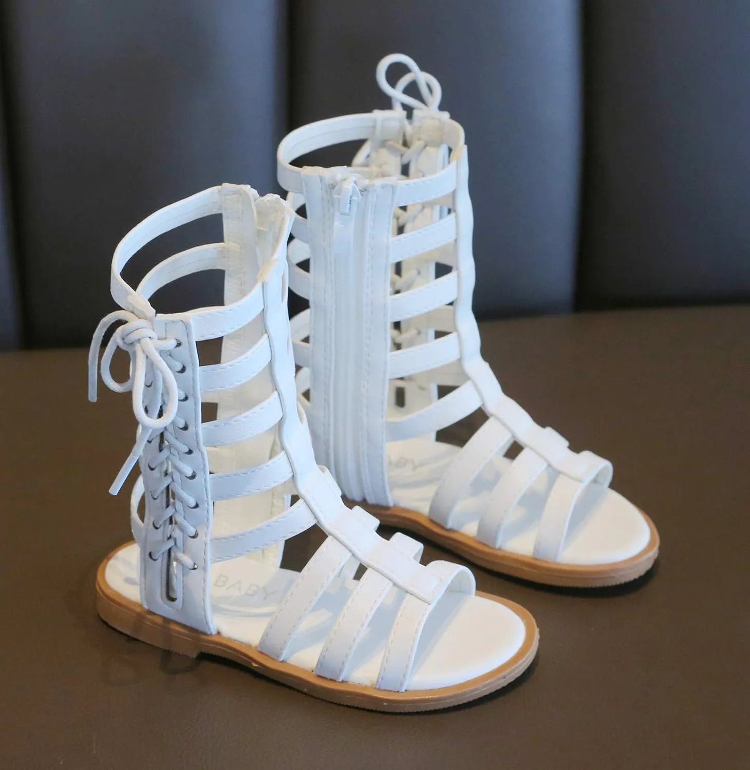 DADAWEN Toddler Girls Sandals Summer Open Toe Strapped Gladiator Sandals With Side Zipper (Toddler/Little Kid)