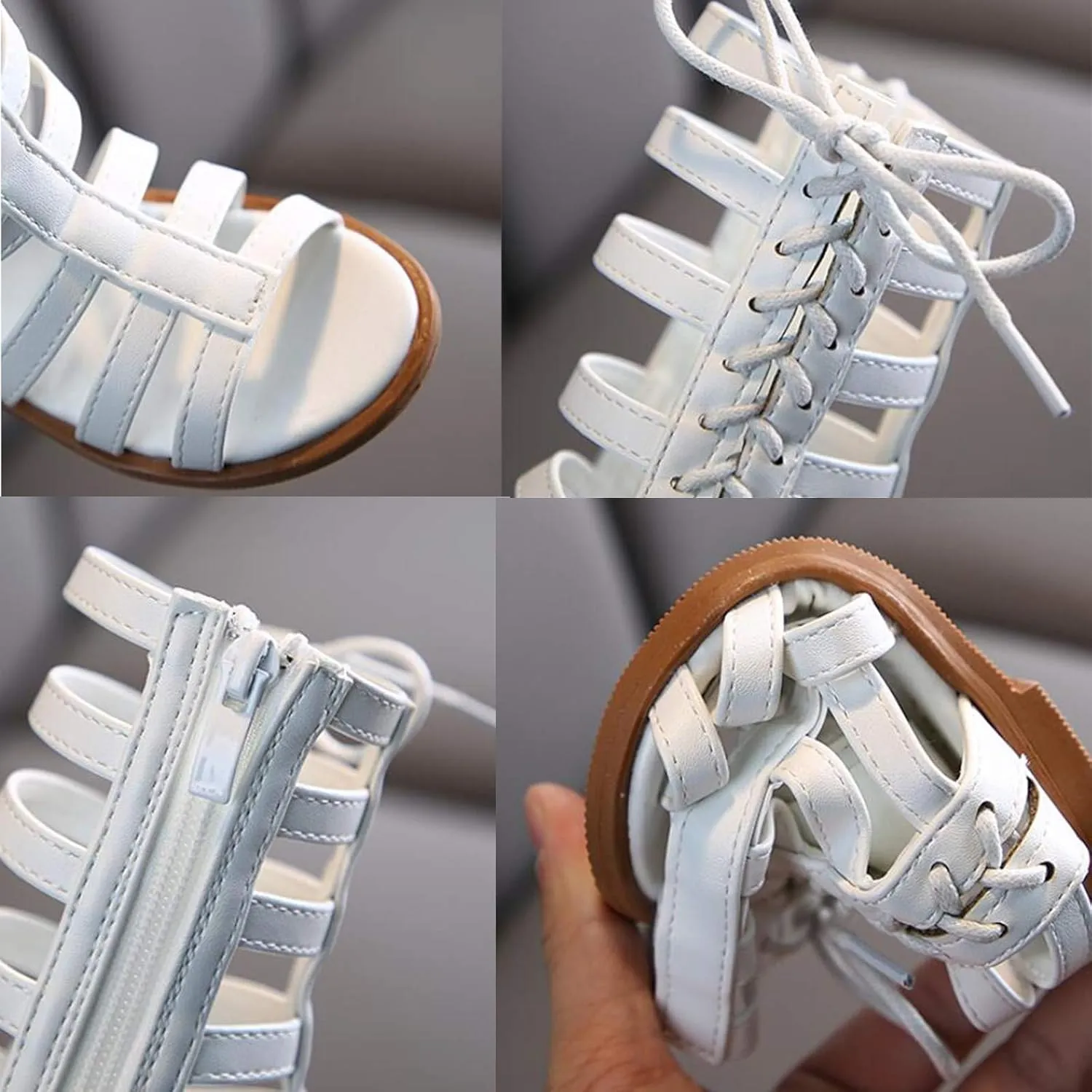 DADAWEN Toddler Girls Sandals Summer Open Toe Strapped Gladiator Sandals With Side Zipper (Toddler/Little Kid)
