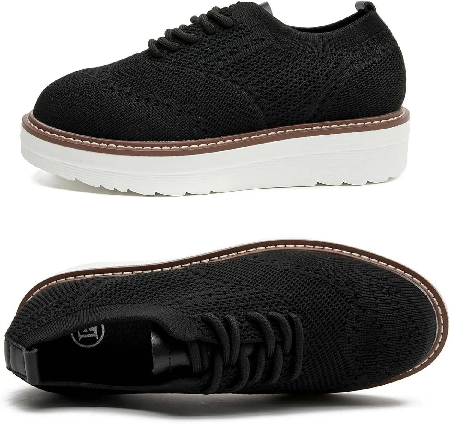 DADAWEN Women's Platform Lace-Up Wingtips Square Toe Oxford Shoes Mesh Breathable Knit Comfort Casual Dressy School Work Dress Shoes