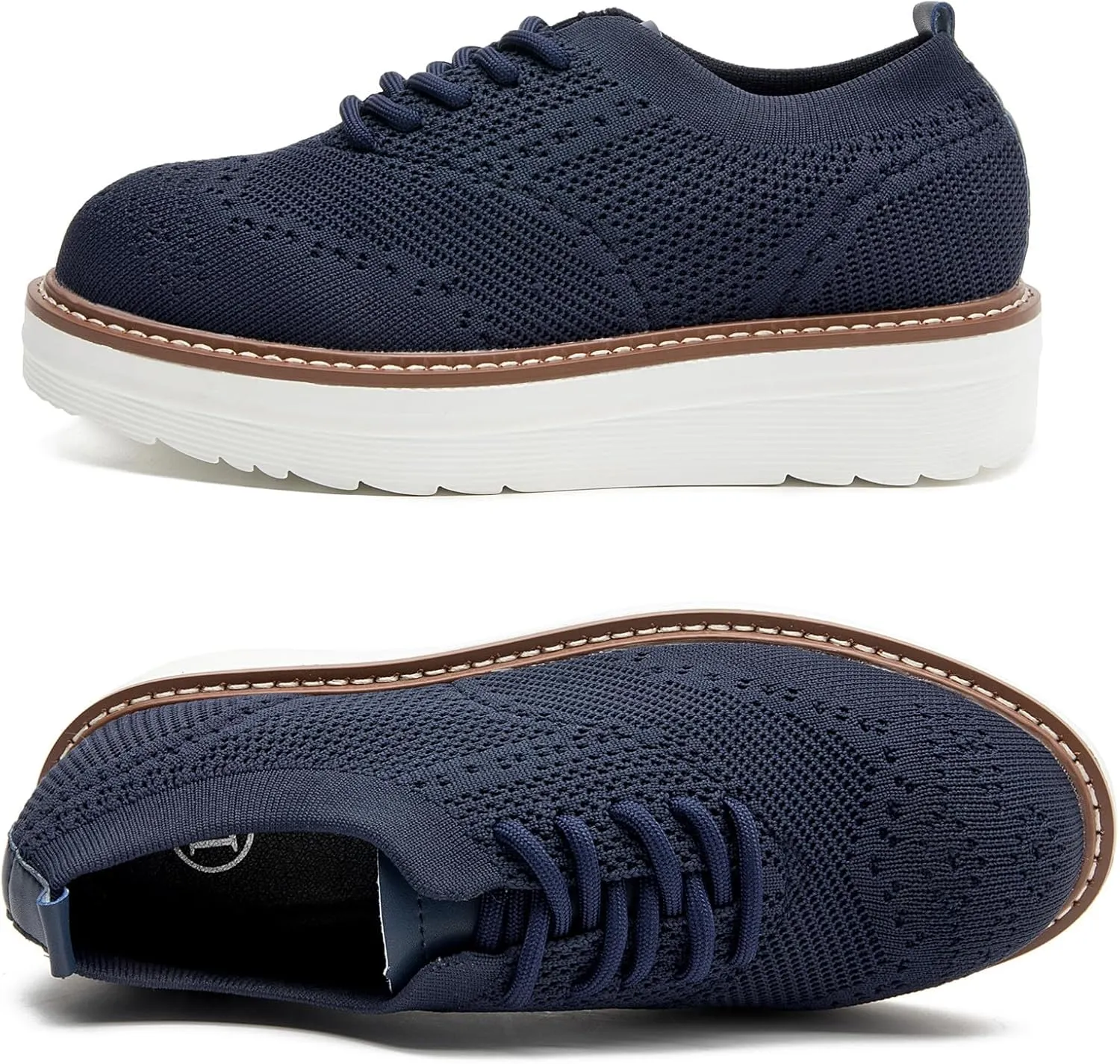 DADAWEN Women's Platform Lace-Up Wingtips Square Toe Oxford Shoes Mesh Breathable Knit Comfort Casual Dressy School Work Dress Shoes