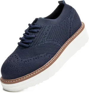 DADAWEN Women's Platform Lace-Up Wingtips Square Toe Oxford Shoes Mesh Breathable Knit Comfort Casual Dressy School Work Dress Shoes