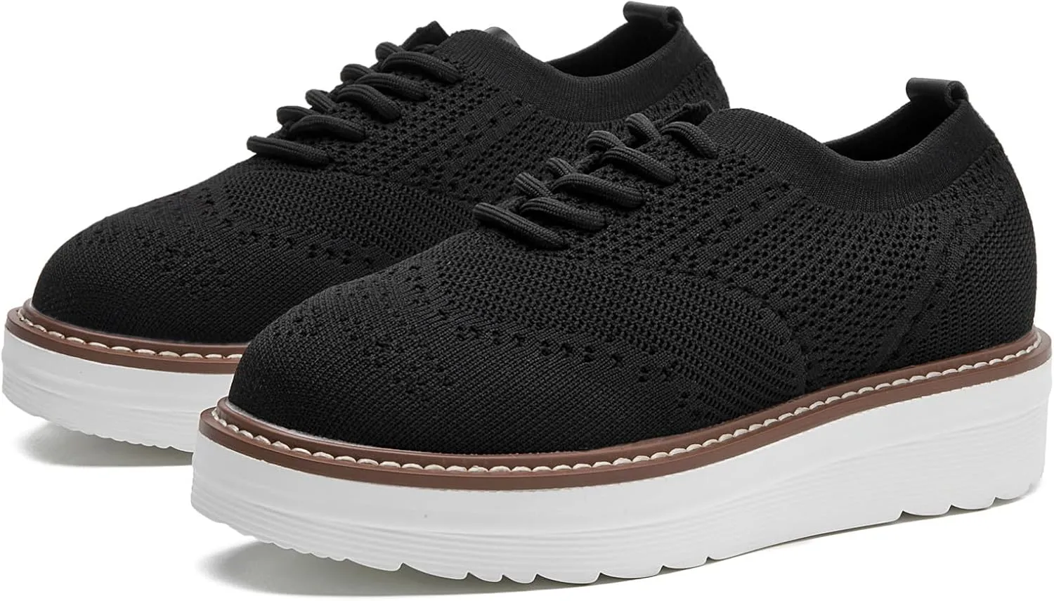DADAWEN Women's Platform Lace-Up Wingtips Square Toe Oxford Shoes Mesh Breathable Knit Comfort Casual Dressy School Work Dress Shoes