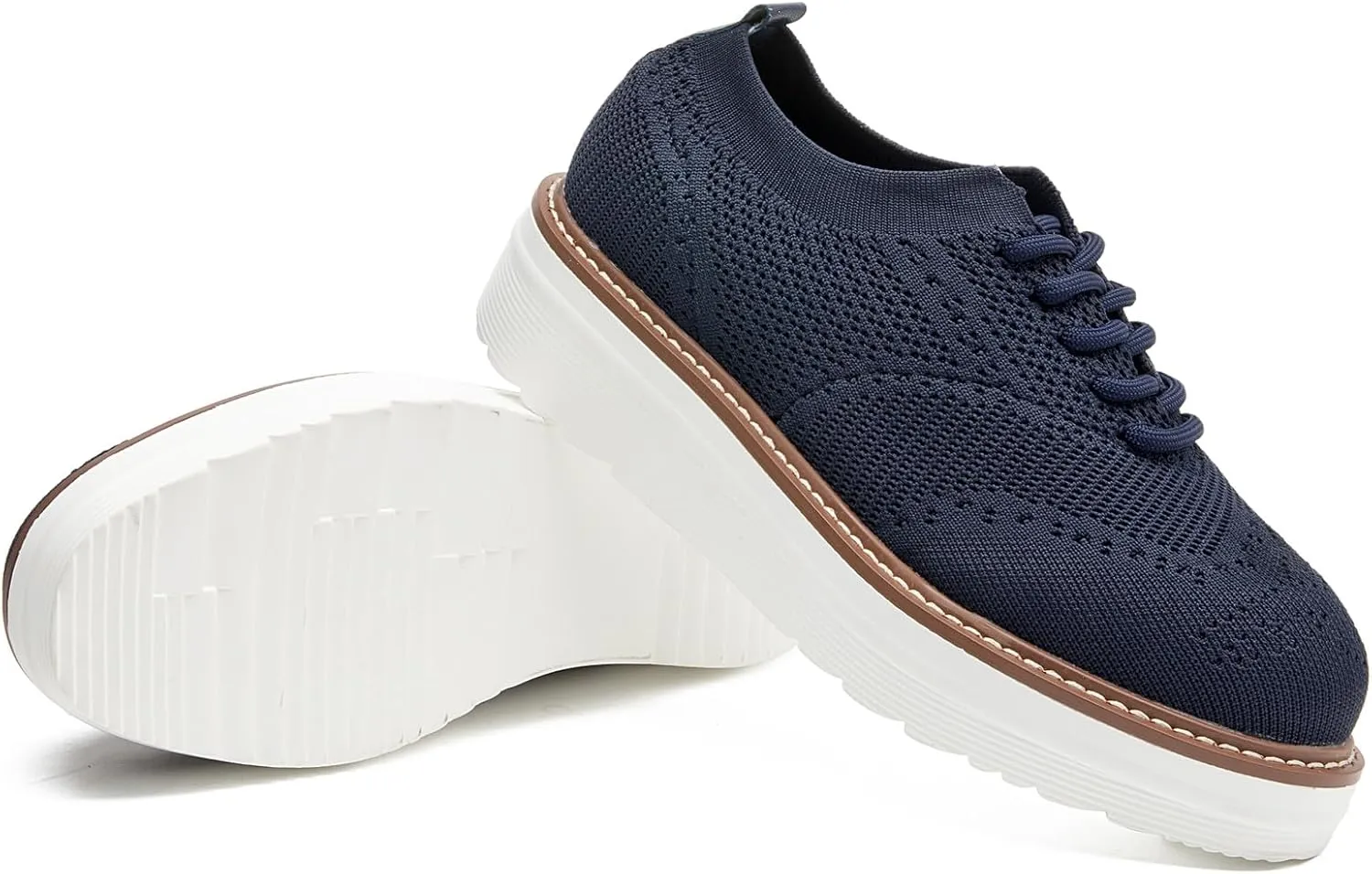 DADAWEN Women's Platform Lace-Up Wingtips Square Toe Oxford Shoes Mesh Breathable Knit Comfort Casual Dressy School Work Dress Shoes