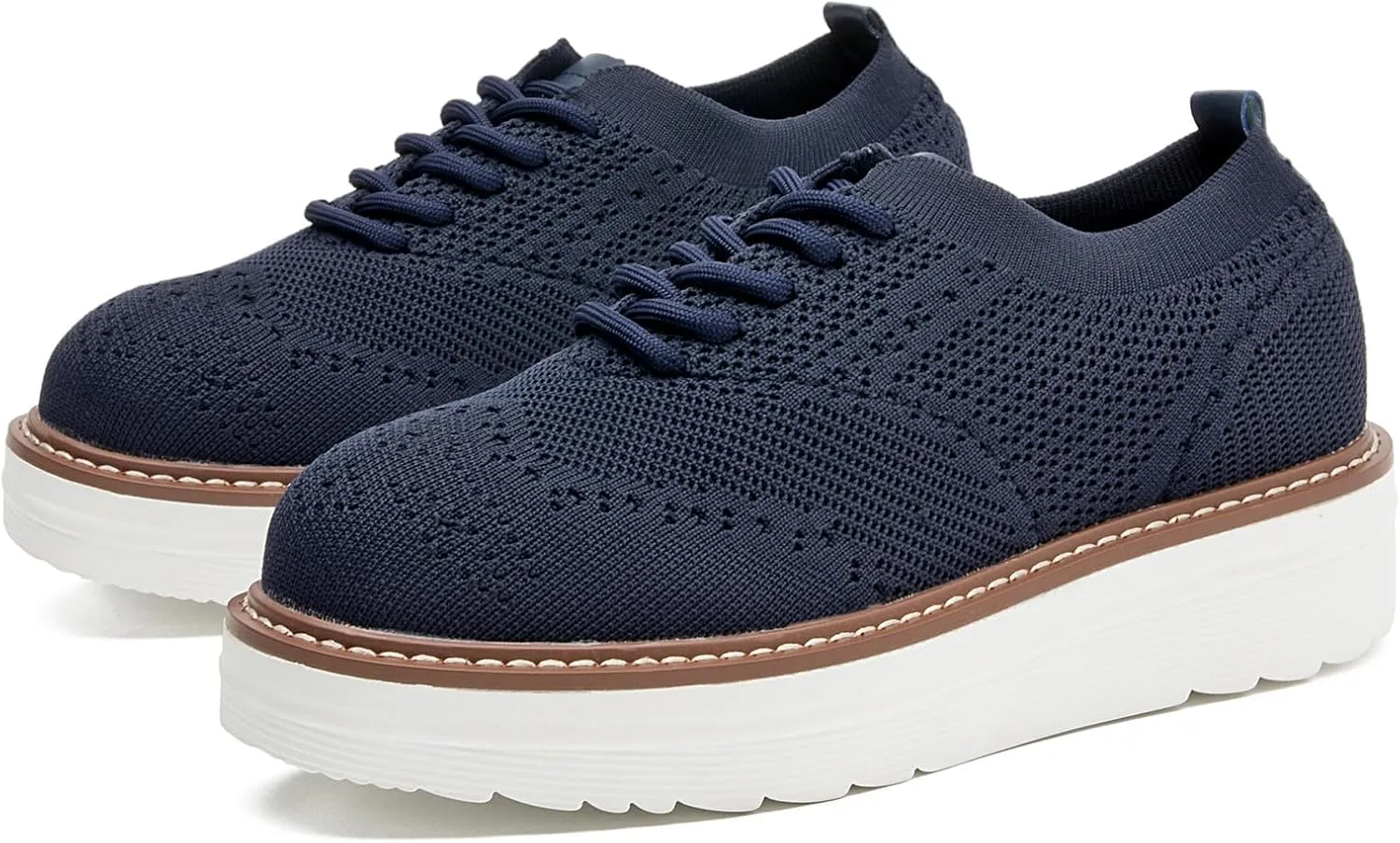 DADAWEN Women's Platform Lace-Up Wingtips Square Toe Oxford Shoes Mesh Breathable Knit Comfort Casual Dressy School Work Dress Shoes