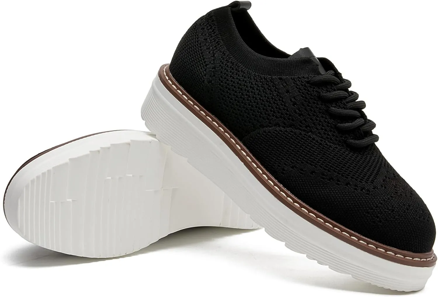 DADAWEN Women's Platform Lace-Up Wingtips Square Toe Oxford Shoes Mesh Breathable Knit Comfort Casual Dressy School Work Dress Shoes