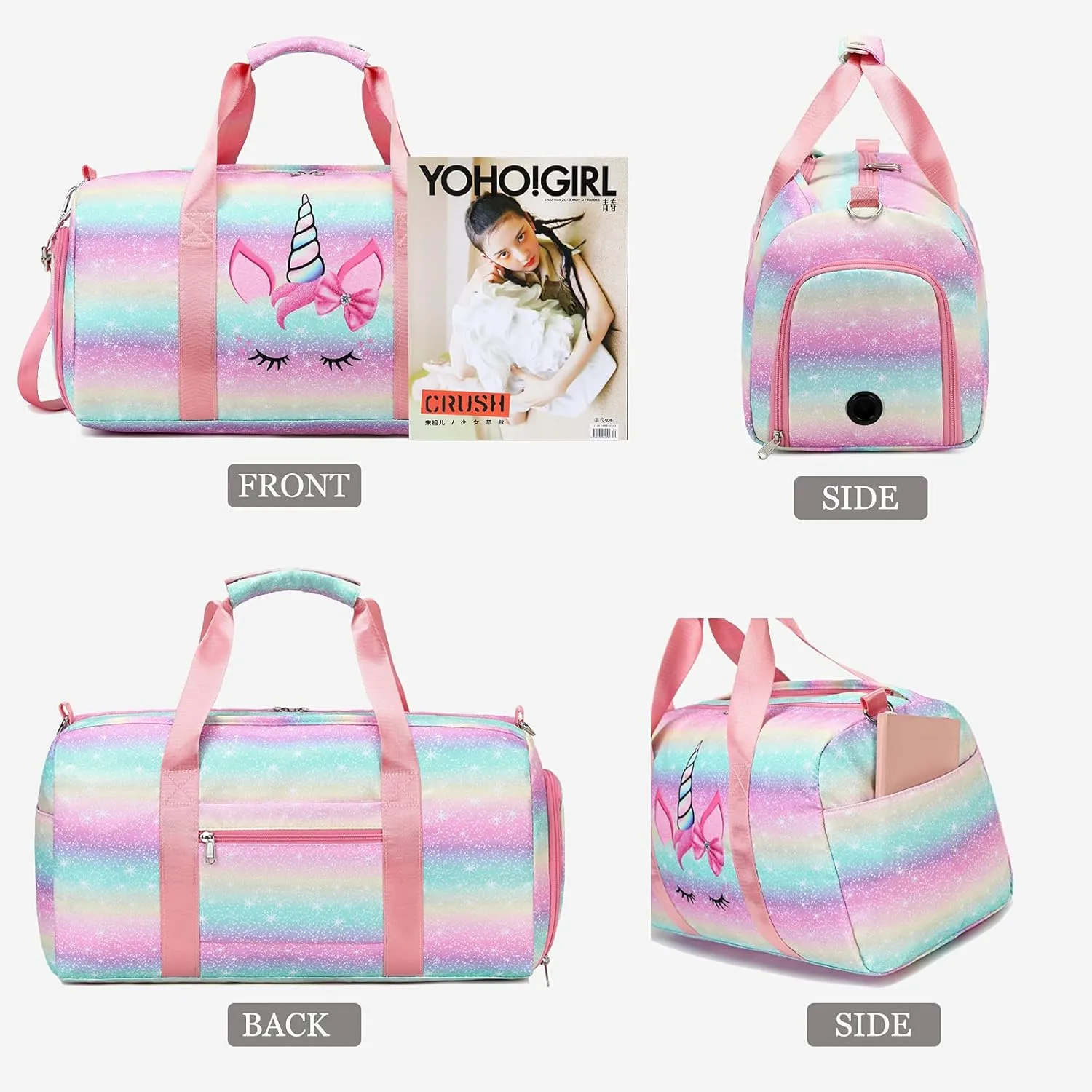 Dance Bag Gymnastics Bag Teens Overnight Duffle Bag with Shoe Compartment Travel Weekender Sleepover Carry On Bag (Gilded Blue)