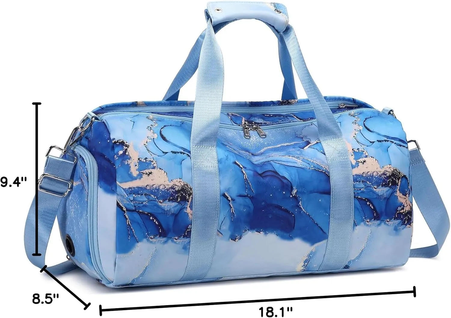 Dance Bag Gymnastics Bag Teens Overnight Duffle Bag with Shoe Compartment Travel Weekender Sleepover Carry On Bag (Gilded Blue)