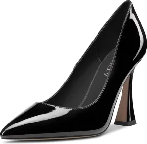 DearOnly Women Chunky Block High Heel Pointed Toe Pumps Slip-on Wedding Dress Basic Classic 3.9 Inches Heels