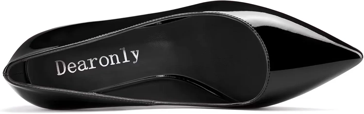 DearOnly Women Chunky Block High Heel Pointed Toe Pumps Slip-on Wedding Dress Basic Classic 3.9 Inches Heels
