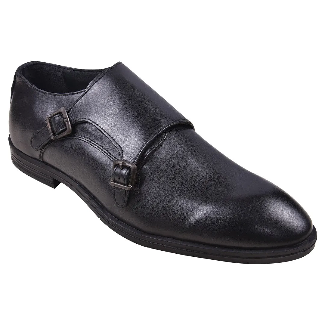 Double monk strap leather dress shoe for men