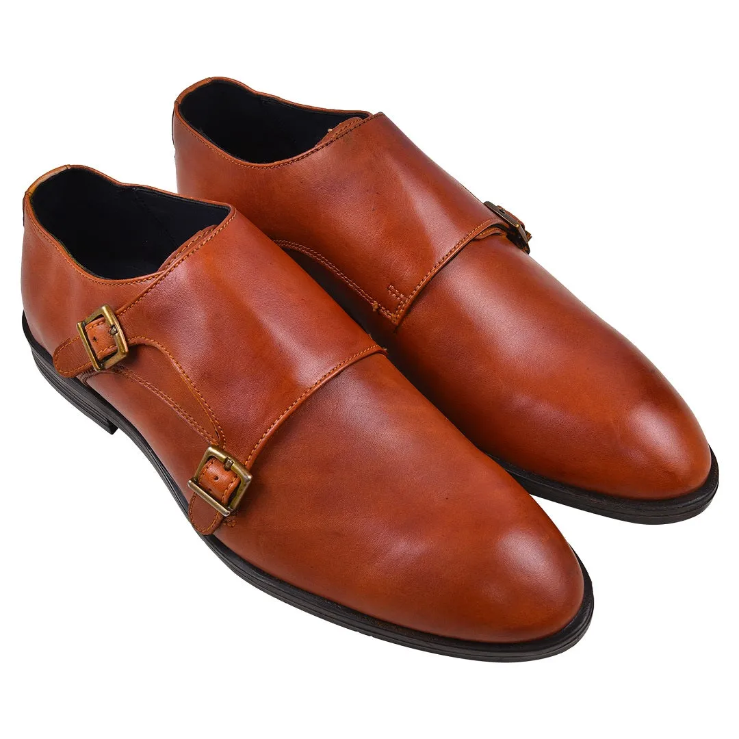Double monk strap leather dress shoe for men