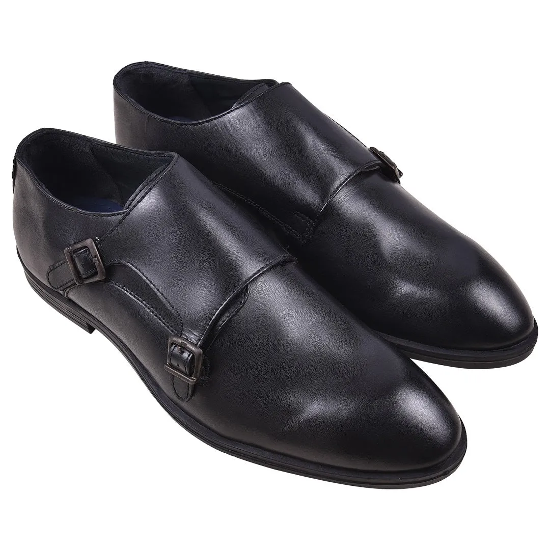 Double monk strap leather dress shoe for men
