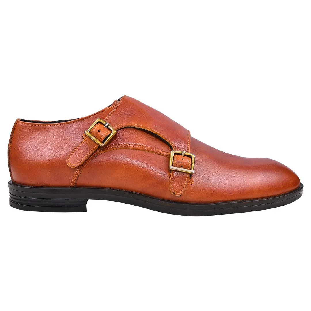 Double monk strap leather dress shoe for men