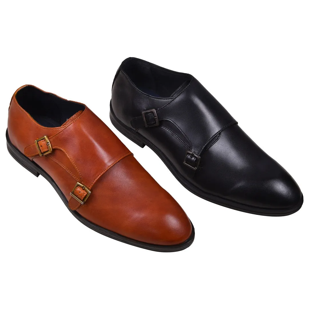 Double monk strap leather dress shoe for men