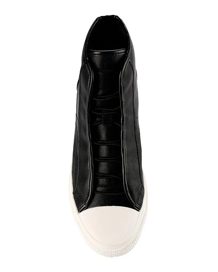 Drawstring Lace Up High Top Sneakers - Black